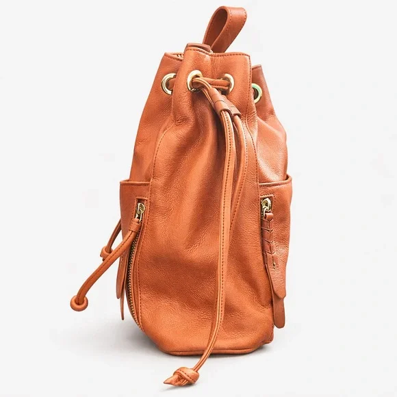 Cole Haan Cognac Pebbled Leather Bucket Bag Drawstring Shoulder Crossbody - Picture 5 of 11